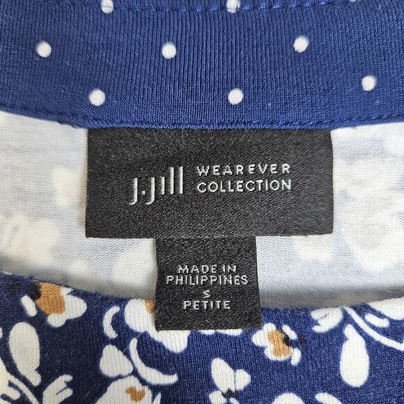 J Jill Wearever Womens Petite Small Floral Print Top Shirt 3/4 Sleeve Stretch - Picture 3 of 8